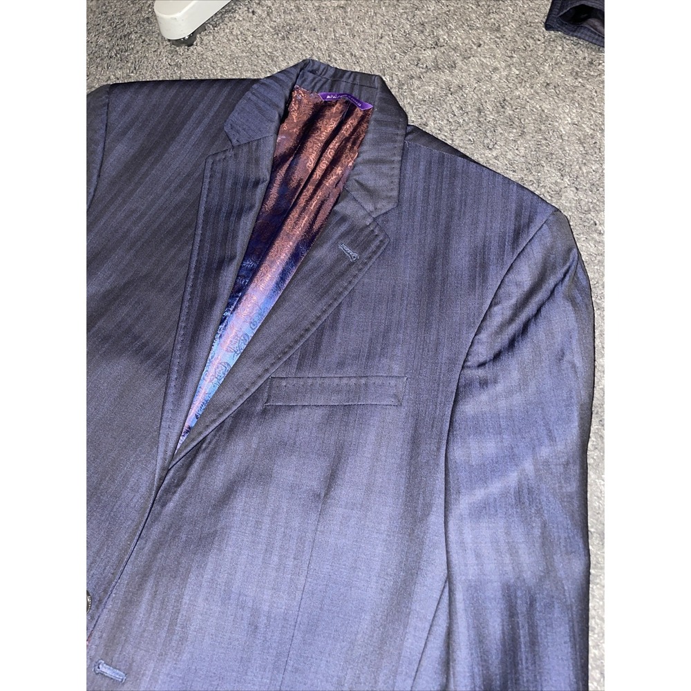 Ted Baker London Endurance Jones Wool Navy Stripe Purple Lined 40L Blazer